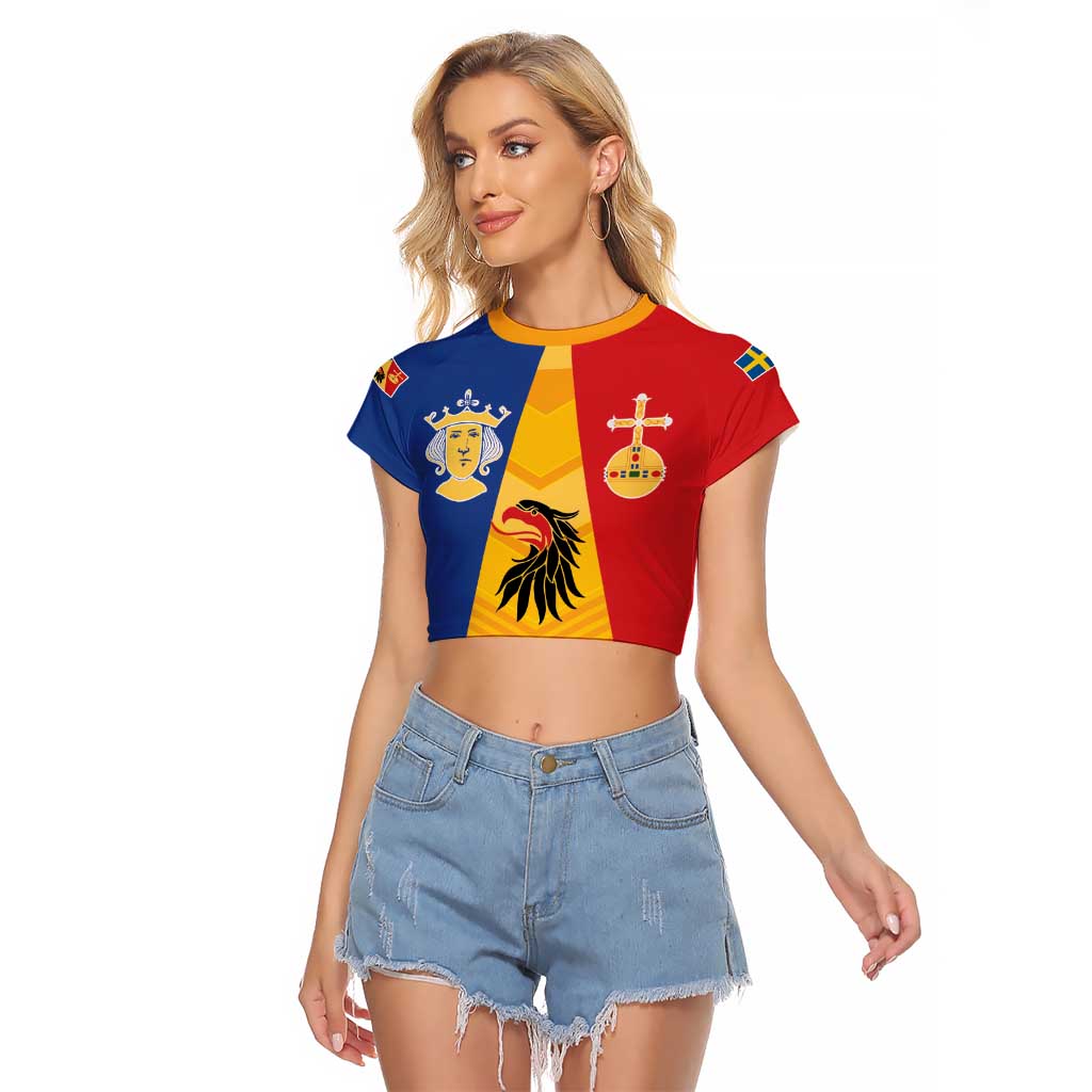 Kingdom of Sweden Stockholm County Raglan Cropped T Shirt Flag Style