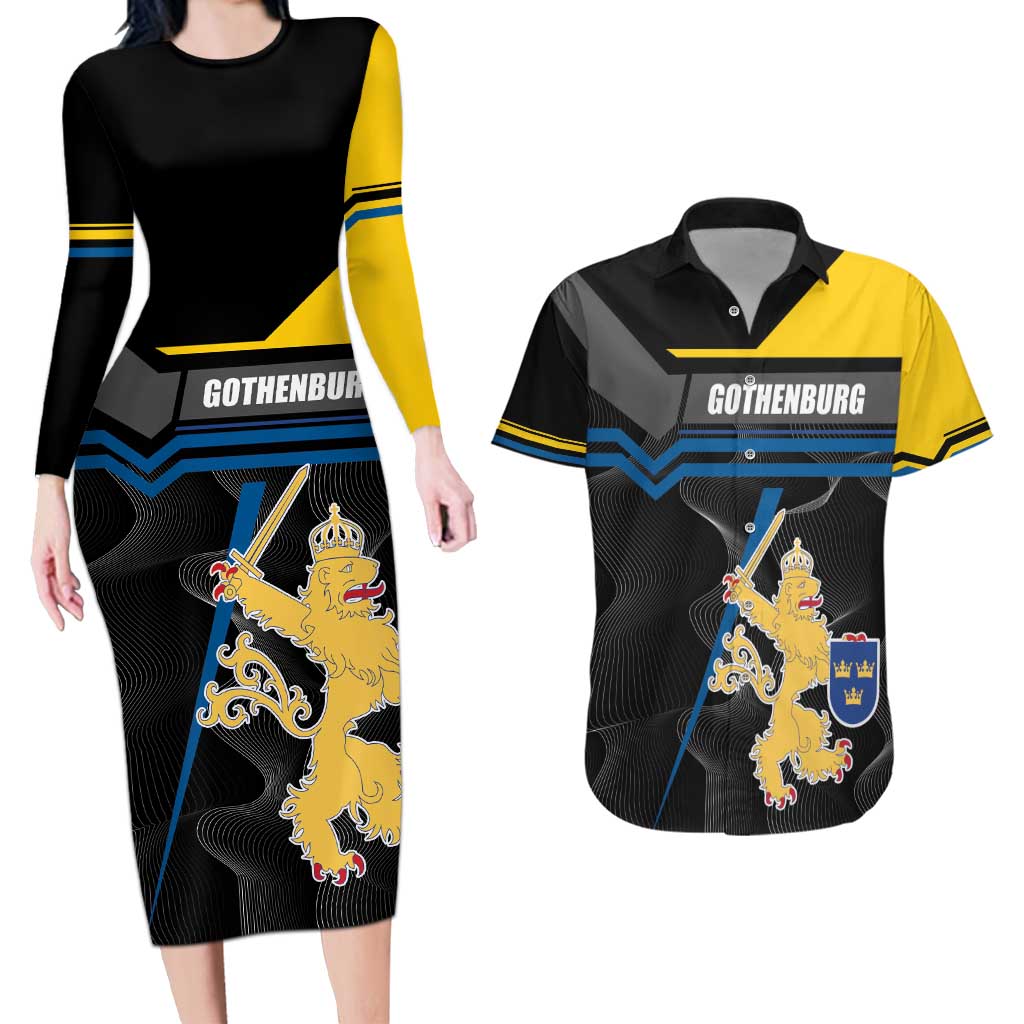 Personalized Kingdom of Sweden Gothenburg Couples Matching Long Sleeve Bodycon Dress and Hawaiian Shirt Sweden Vastra Gotaland County