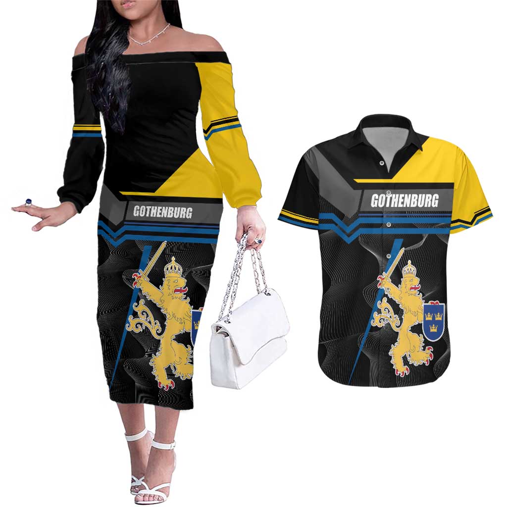 Personalized Kingdom of Sweden Gothenburg Couples Matching Off The Shoulder Long Sleeve Dress and Hawaiian Shirt Sweden Vastra Gotaland County