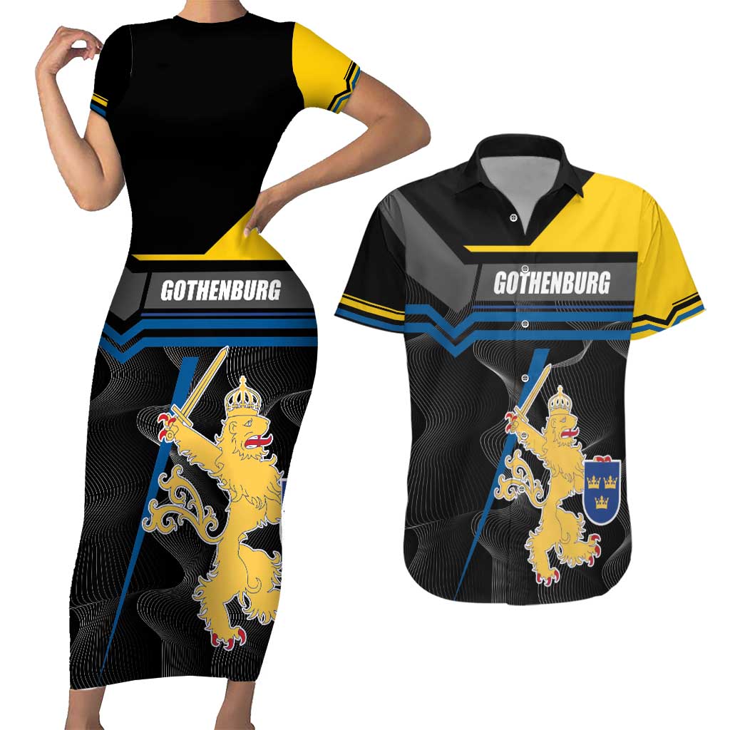 Personalized Kingdom of Sweden Gothenburg Couples Matching Short Sleeve Bodycon Dress and Hawaiian Shirt Sweden Vastra Gotaland County