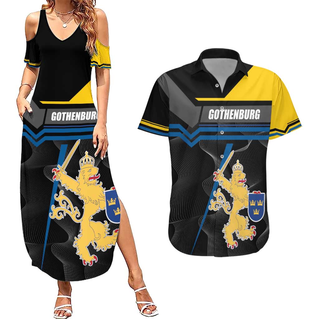 Personalized Kingdom of Sweden Gothenburg Couples Matching Summer Maxi Dress and Hawaiian Shirt Sweden Vastra Gotaland County