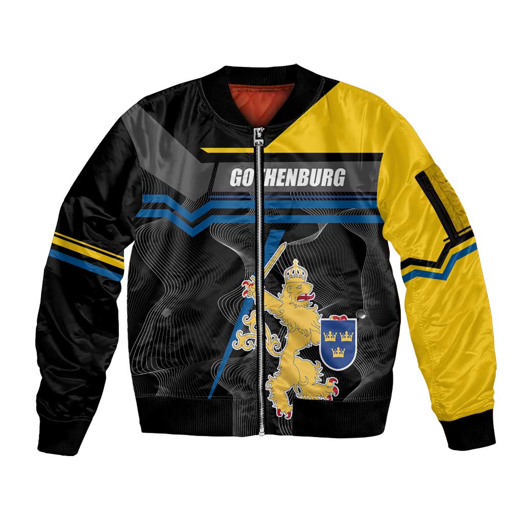 Personalized Kingdom of Sweden Gothenburg Sleeve Zip Bomber Jacket Sweden Vastra Gotaland County