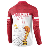 Red long-sleeve button sweatshirt back with YOUR TEXT 17 and eagle graphic