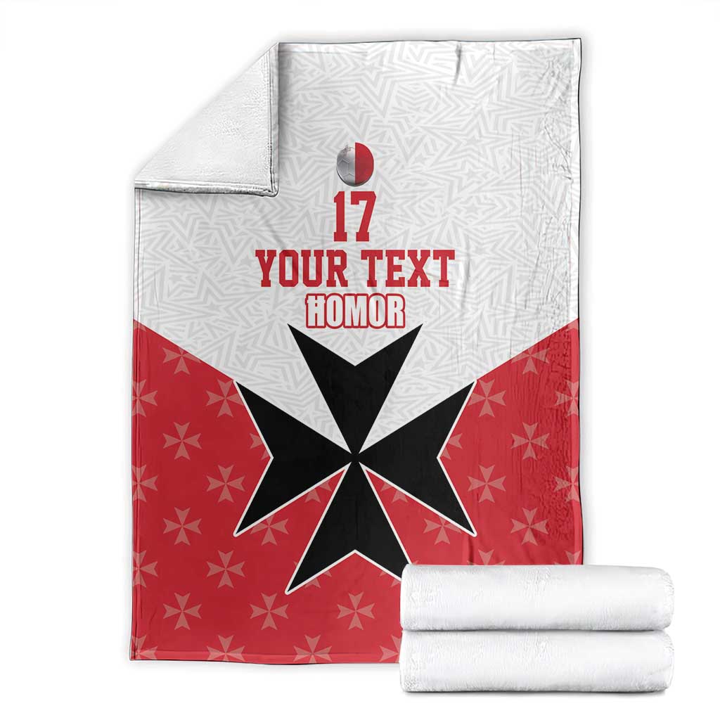 Folded football blanket: red and white panels with black star, 'YOUR TEXT' and 17.