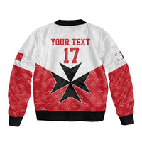 Unisex red and white bomber jacket with zip front, ribbed hem, star graphic and '17' back