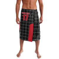 Custom football jersey shorts in black with geometric pattern, red number 17