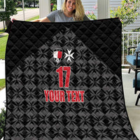 Black quilted football blanket with sports crest, red 17, star, and YOUR TEXT design.