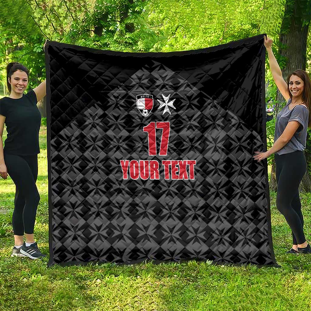 Black quilted football blanket featuring sports crest, red 17, star, and YOUR TEXT.