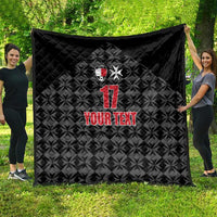 Black quilted football blanket featuring sports crest, red 17, star, and YOUR TEXT.