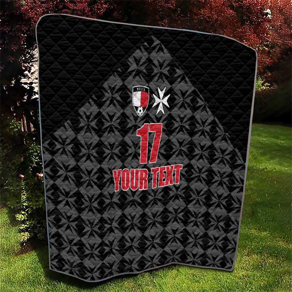 Black quilted football blanket with sports crest emblem, red 17, star, and YOUR TEXT.