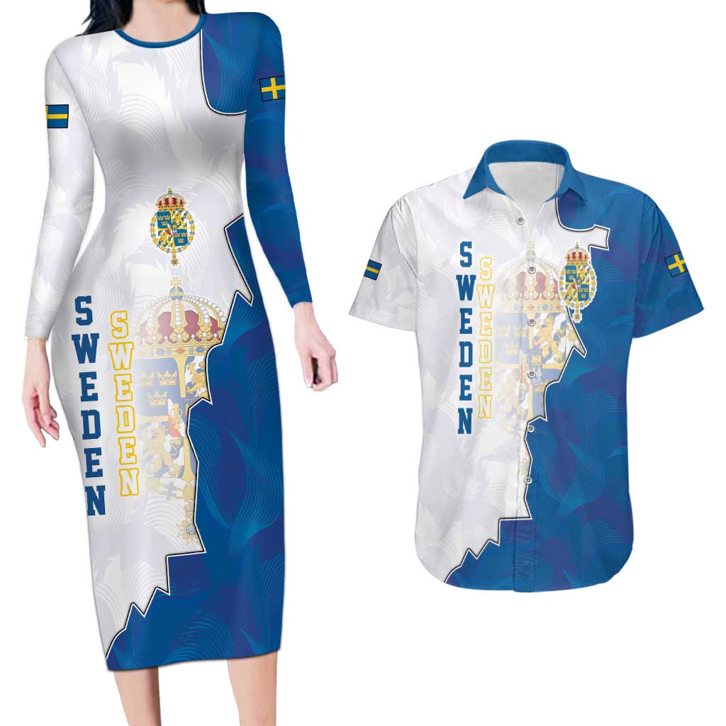 Personalized Kingdom of Sweden Coat of arms Couples Matching Long Sleeve Bodycon Dress and Hawaiian Shirt