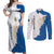 Personalized Kingdom of Sweden Coat of arms Couples Matching Off Shoulder Maxi Dress and Long Sleeve Button Shirt