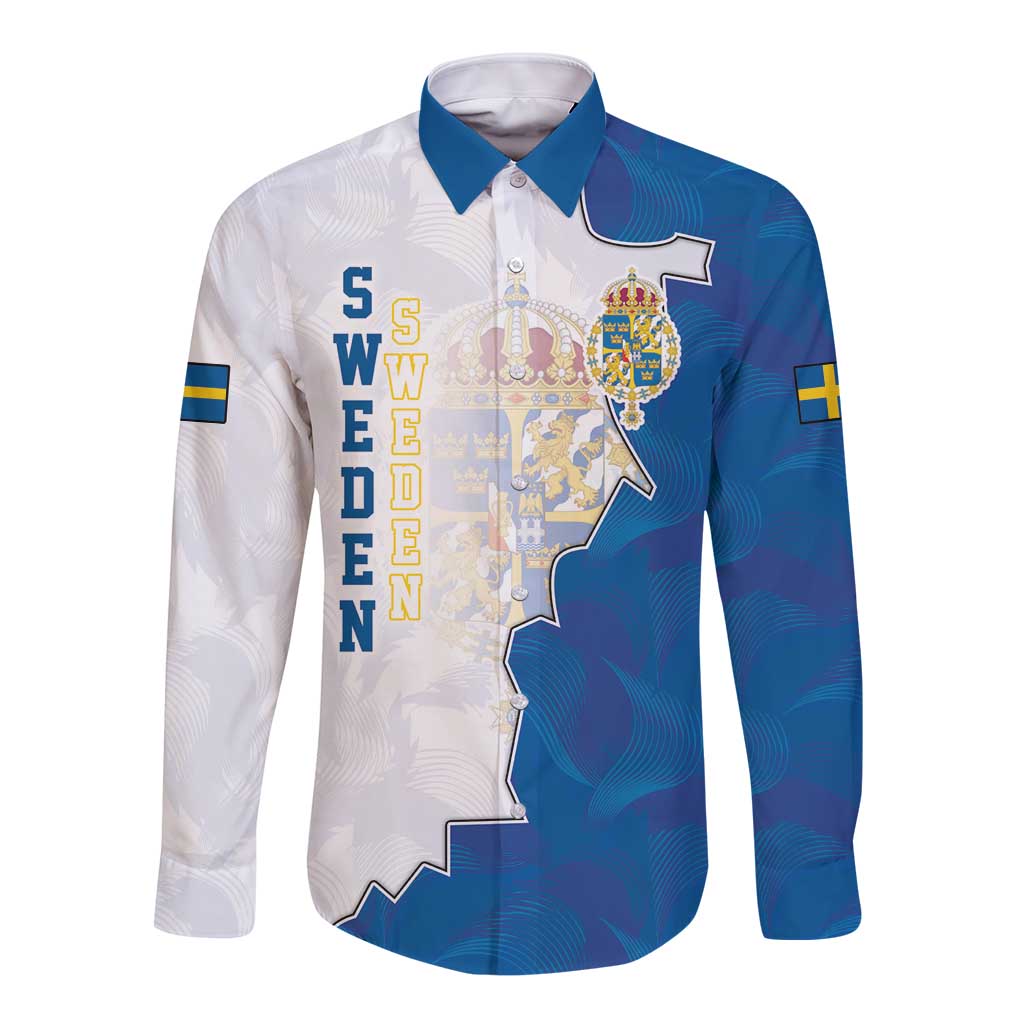 Personalized Kingdom of Sweden Coat of arms Long Sleeve Button Shirt