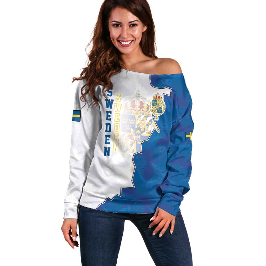 Personalized Kingdom of Sweden Coat of arms Off Shoulder Sweater