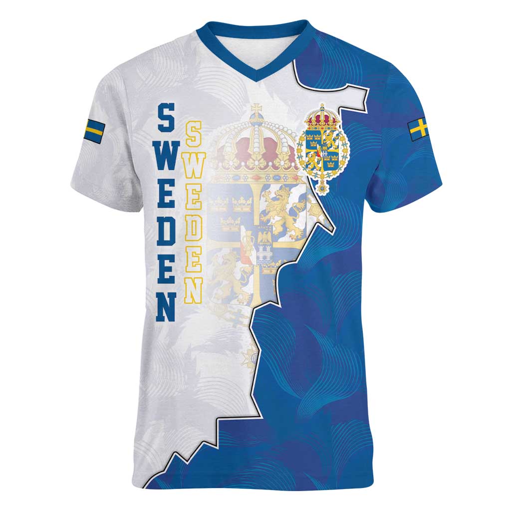 Personalized Kingdom of Sweden Coat of arms Women V-Neck T-Shirt