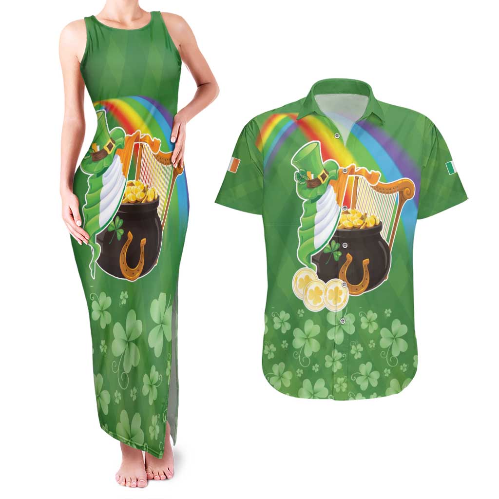 Celtic Harp Shamrock Republic of Ireland Couples Matching Tank Maxi Dress and Hawaiian Shirt