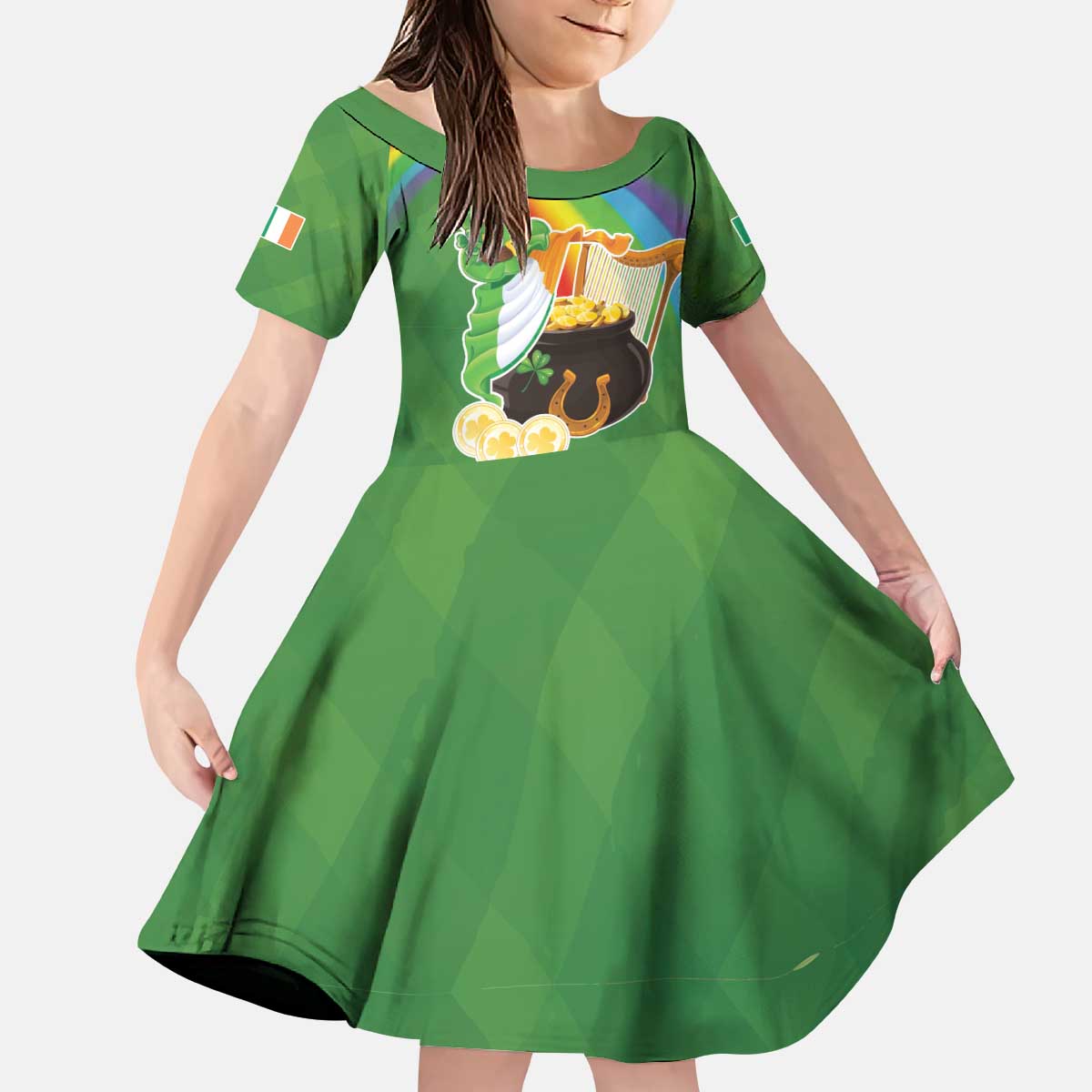 Celtic Harp Shamrock Republic of Ireland Kid Short Sleeve Dress