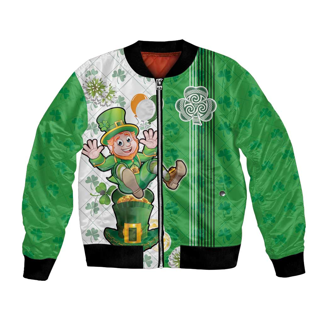 Ireland 17th March Saint Patrick's Day Bomber Jacket Irish Leprechaun with Shamrock