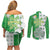 Ireland 17th March Saint Patrick's Day Couples Matching Off Shoulder Short Dress and Long Sleeve Button Shirt Irish Leprechaun with Shamrock