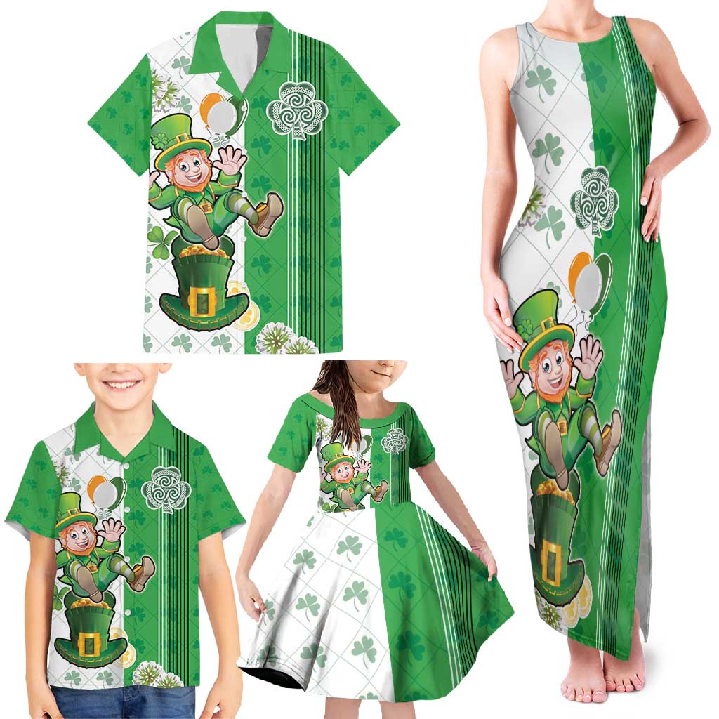 Ireland 17th March Saint Patrick's Day Family Matching Tank Maxi Dress and Hawaiian Shirt Irish Leprechaun with Shamrock