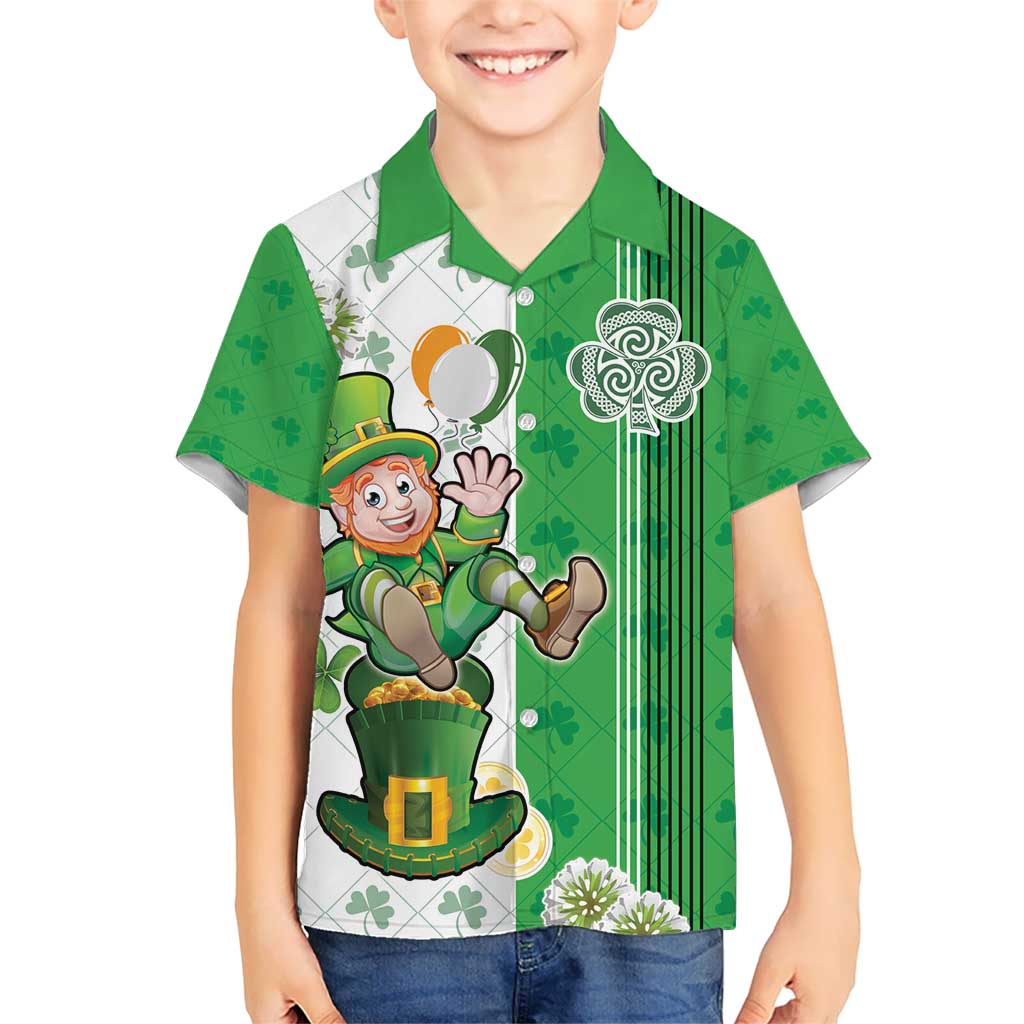 Ireland 17th March Saint Patrick's Day Kid Hawaiian Shirt Irish Leprechaun with Shamrock