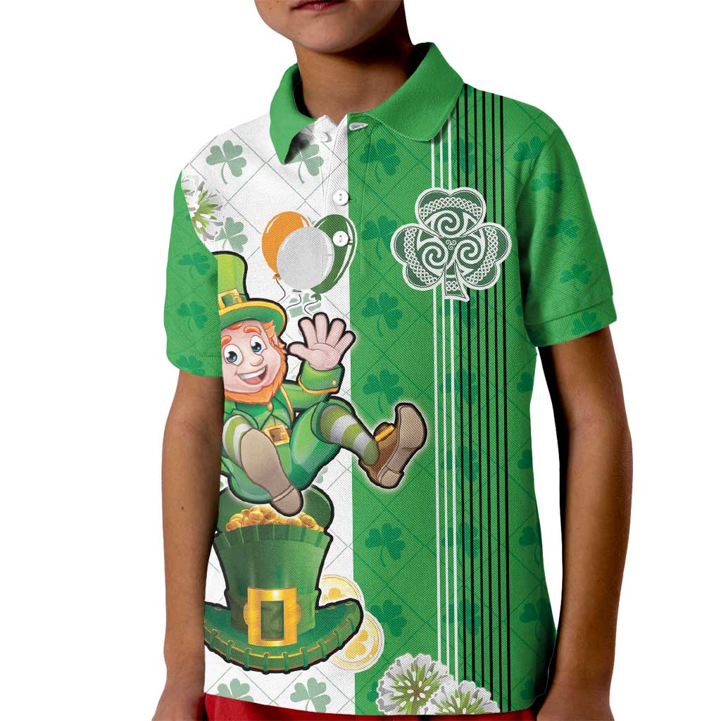 Ireland 17th March Saint Patrick's Day Kid Polo Shirt Irish Leprechaun with Shamrock