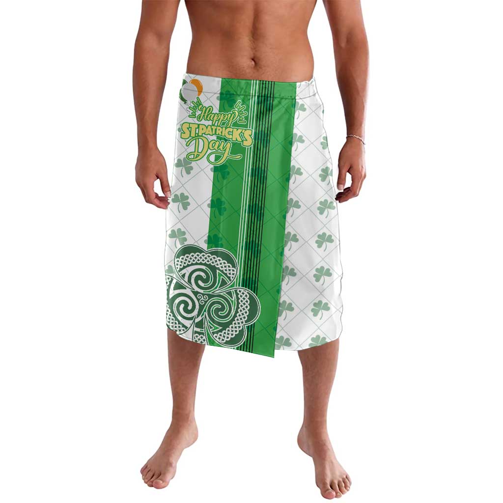 Green and white St. Patrick's Day lavalava with shamrock print and vertical green stripe