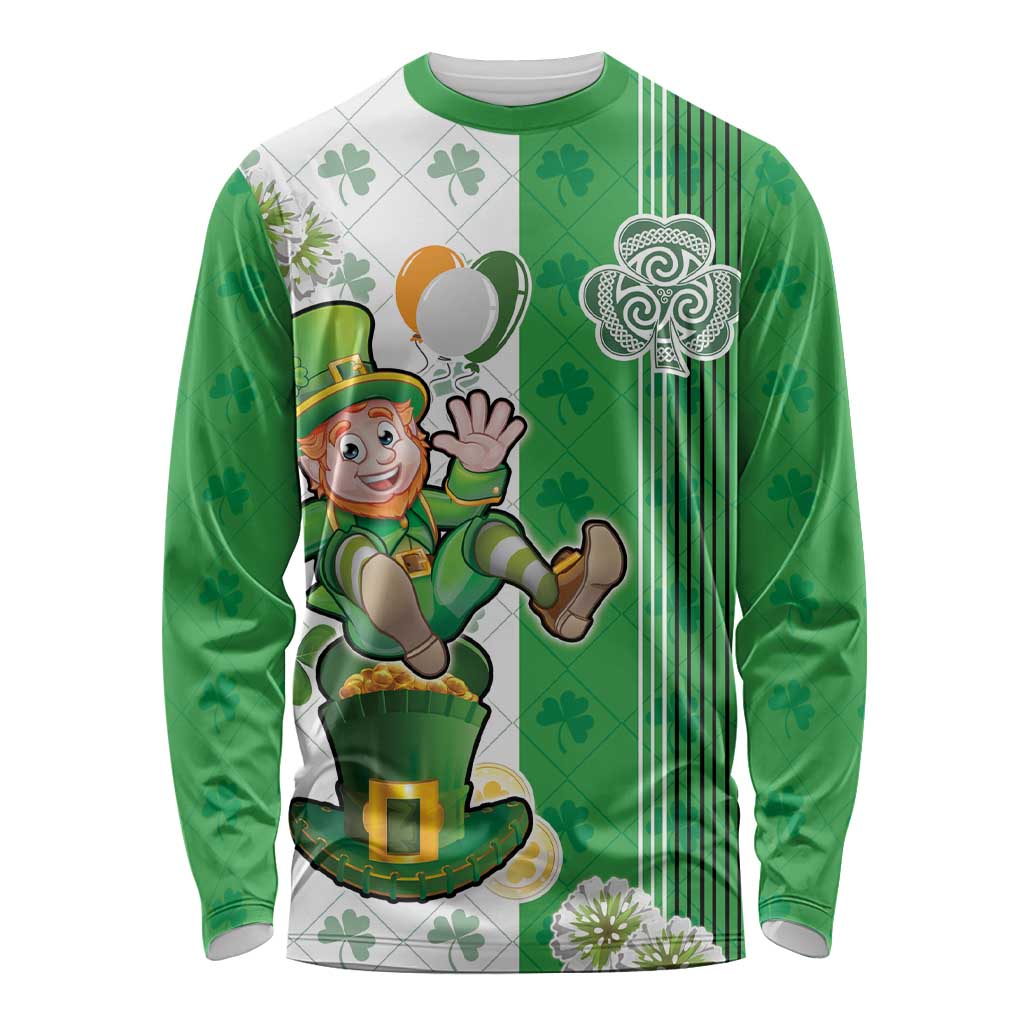 Ireland 17th March Saint Patrick's Day Long Sleeve Shirt Irish Leprechaun with Shamrock