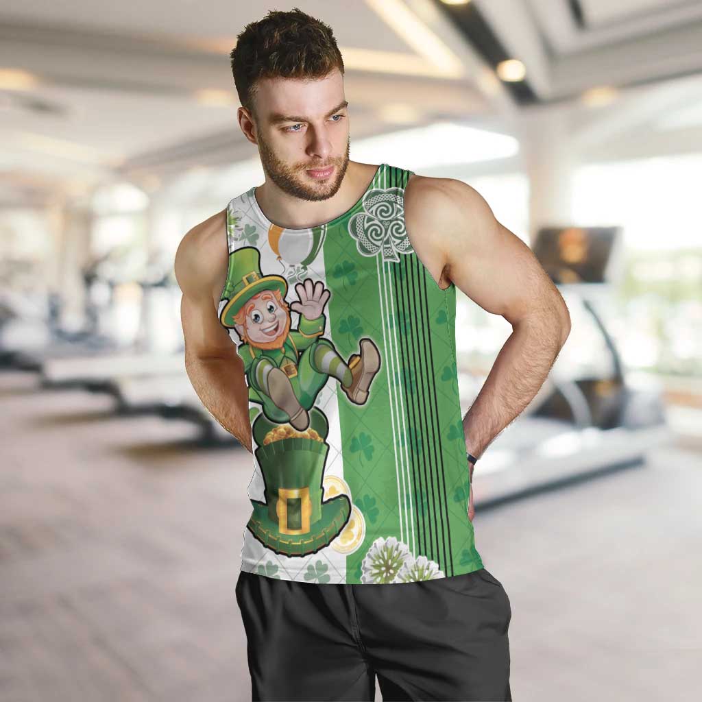 Ireland 17th March Saint Patrick's Day Men Tank Top Irish Leprechaun with Shamrock