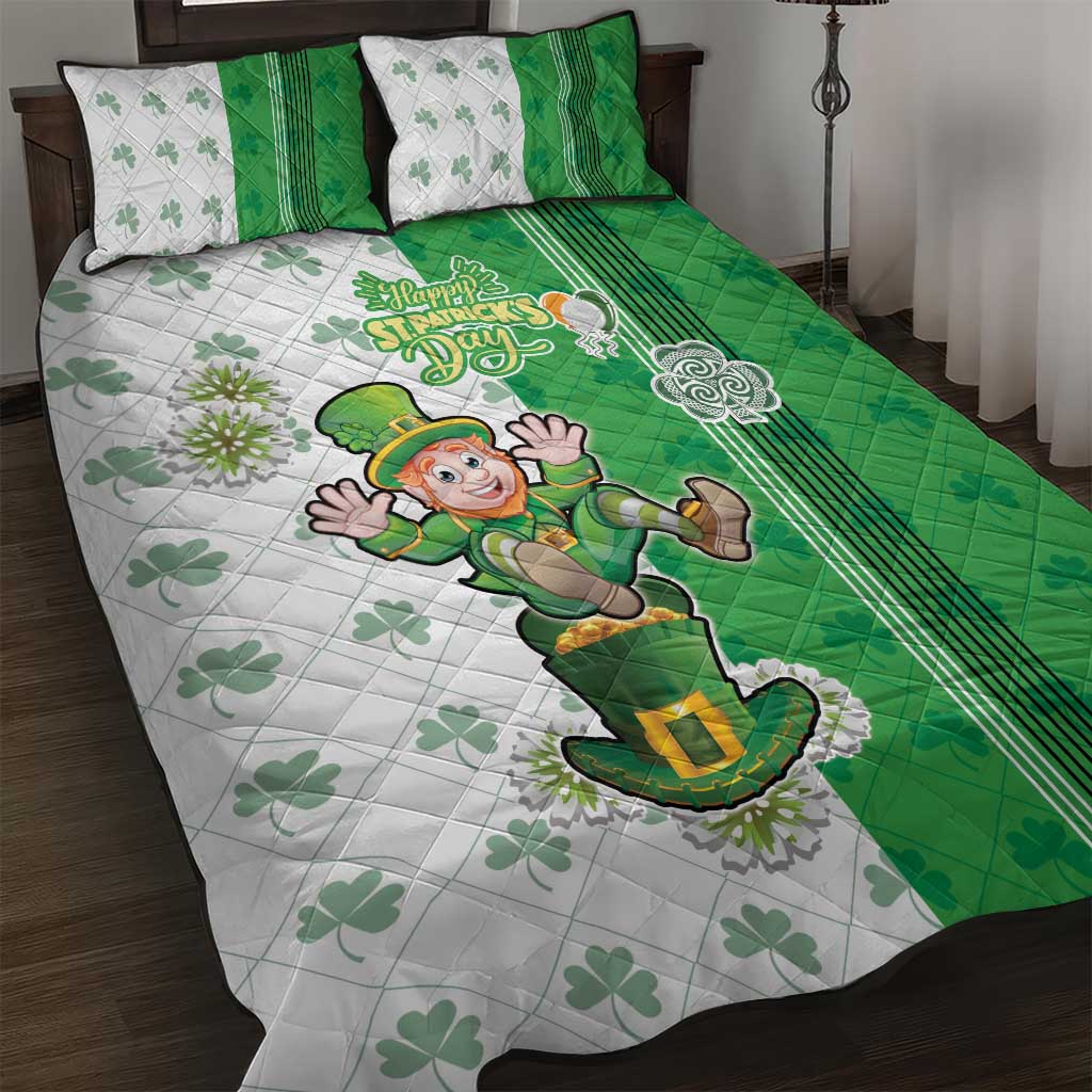 Ireland 17th March Saint Patrick's Day Quilt Bed Set Irish Leprechaun with Shamrock