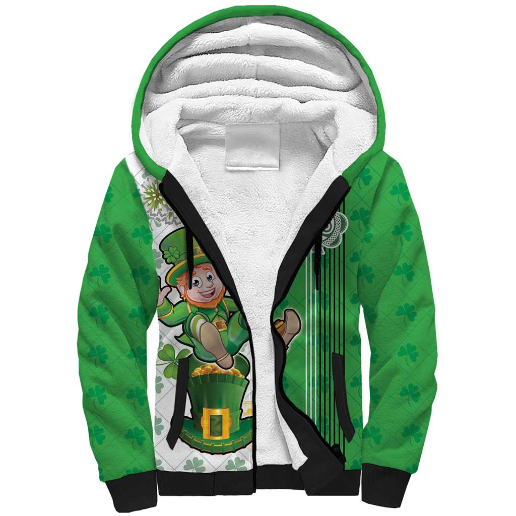 Ireland 17th March Saint Patrick's Day Sherpa Hoodie Irish Leprechaun with Shamrock