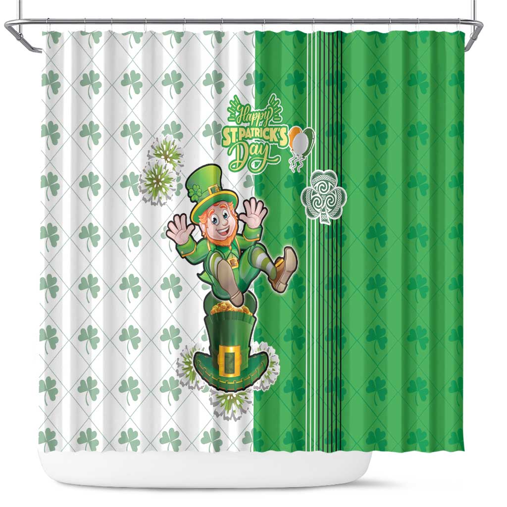 Ireland 17th March Saint Patrick's Day Shower Curtain Irish Leprechaun with Shamrock