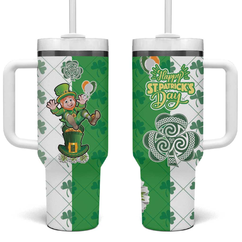 Ireland 17th March Saint Patrick's Day Tumbler With Handle Irish Leprechaun with Shamrock