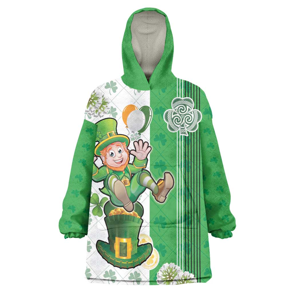 Ireland 17th March Saint Patrick's Day Wearable Blanket Hoodie Irish Leprechaun with Shamrock