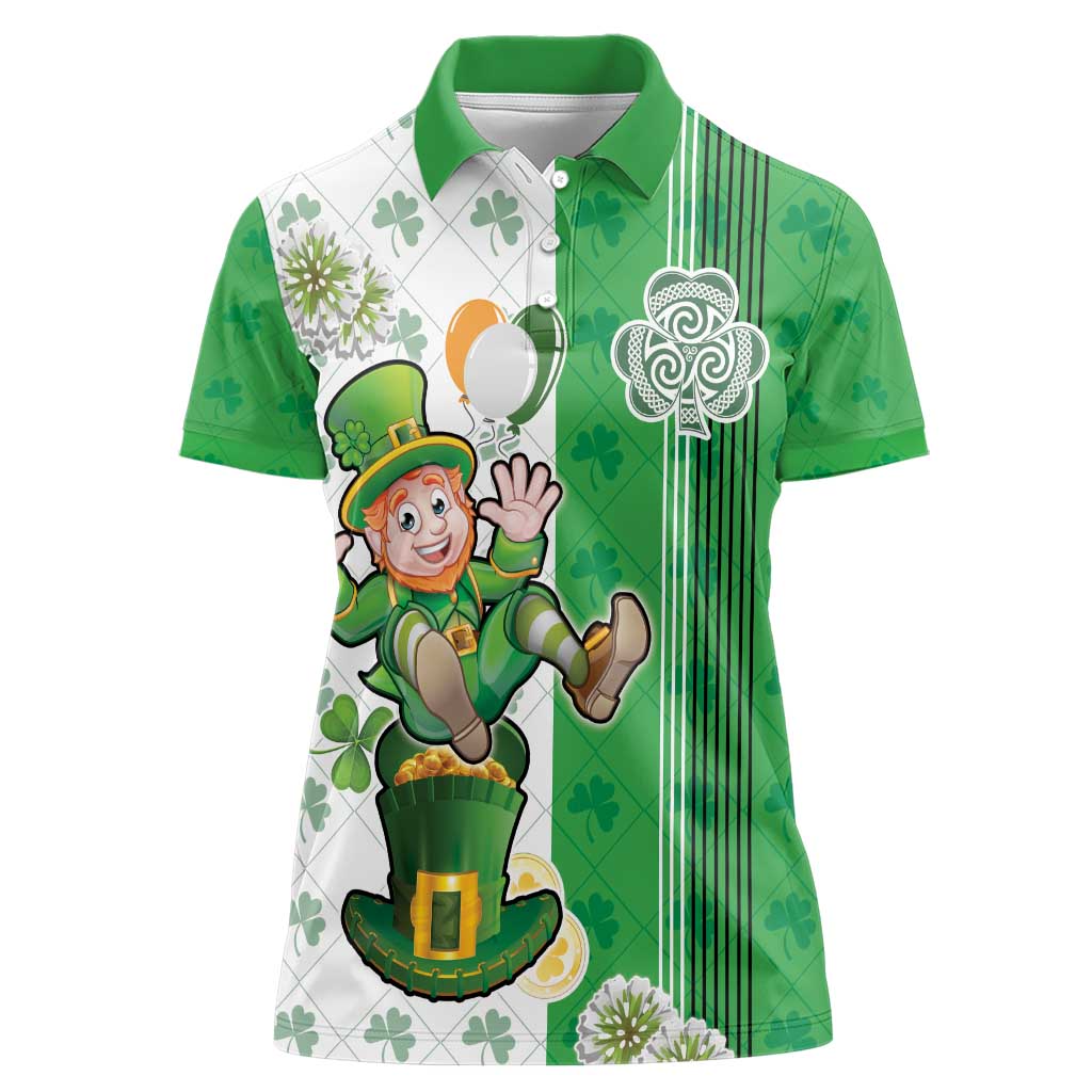 Ireland 17th March Saint Patrick's Day Women Polo Shirt Irish Leprechaun with Shamrock