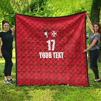 Red quilted jersey throw blanket with Malta crest, number 17, and your text