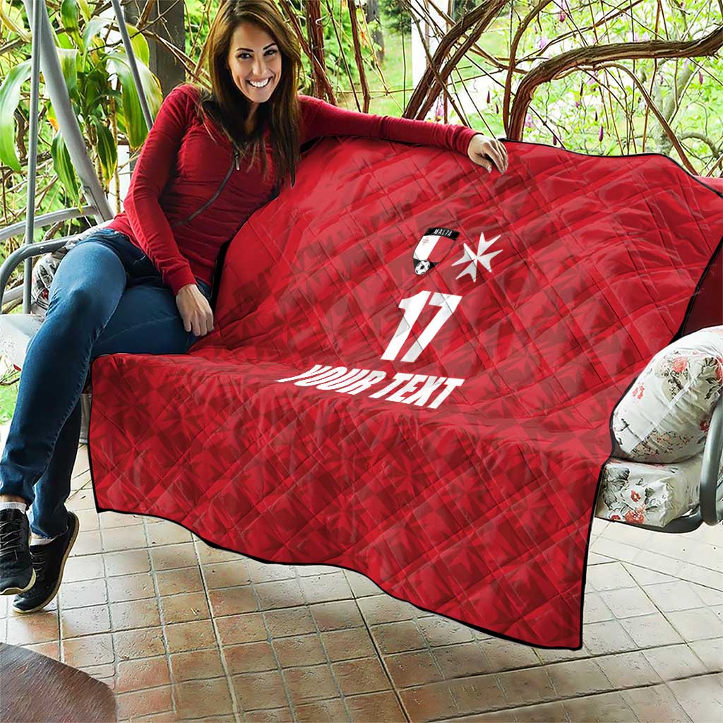 Red quilted jersey throw blanket with Malta crest, number 17, and your text