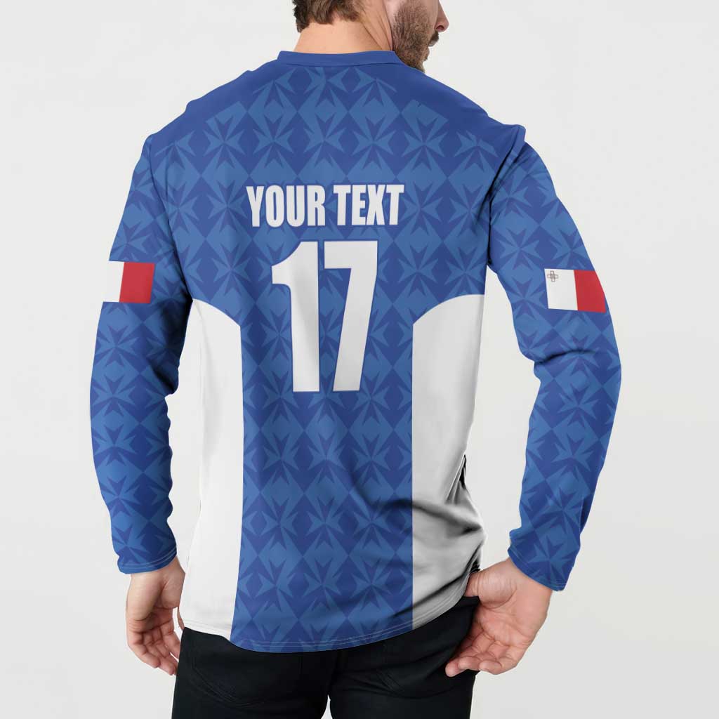 Custom Malta Football Jersey Go Champions Button Sweatshirt Blue Style