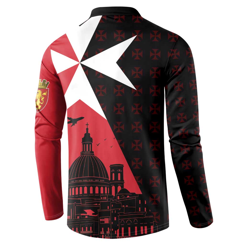 Men's button-collar sweatshirt with large back cross graphic and red city dome print
