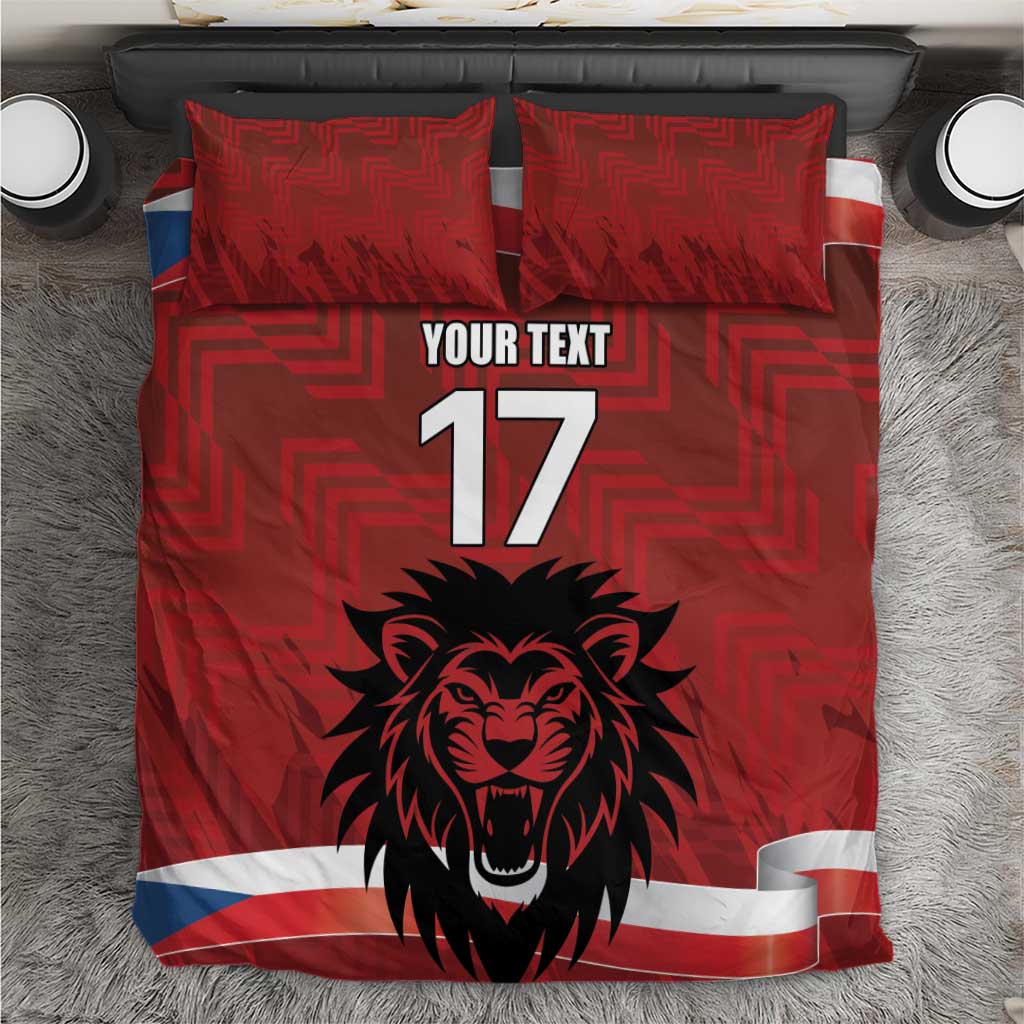 Red sports bedding set with lion head, number 17, geometric pattern, two matching pillowcases