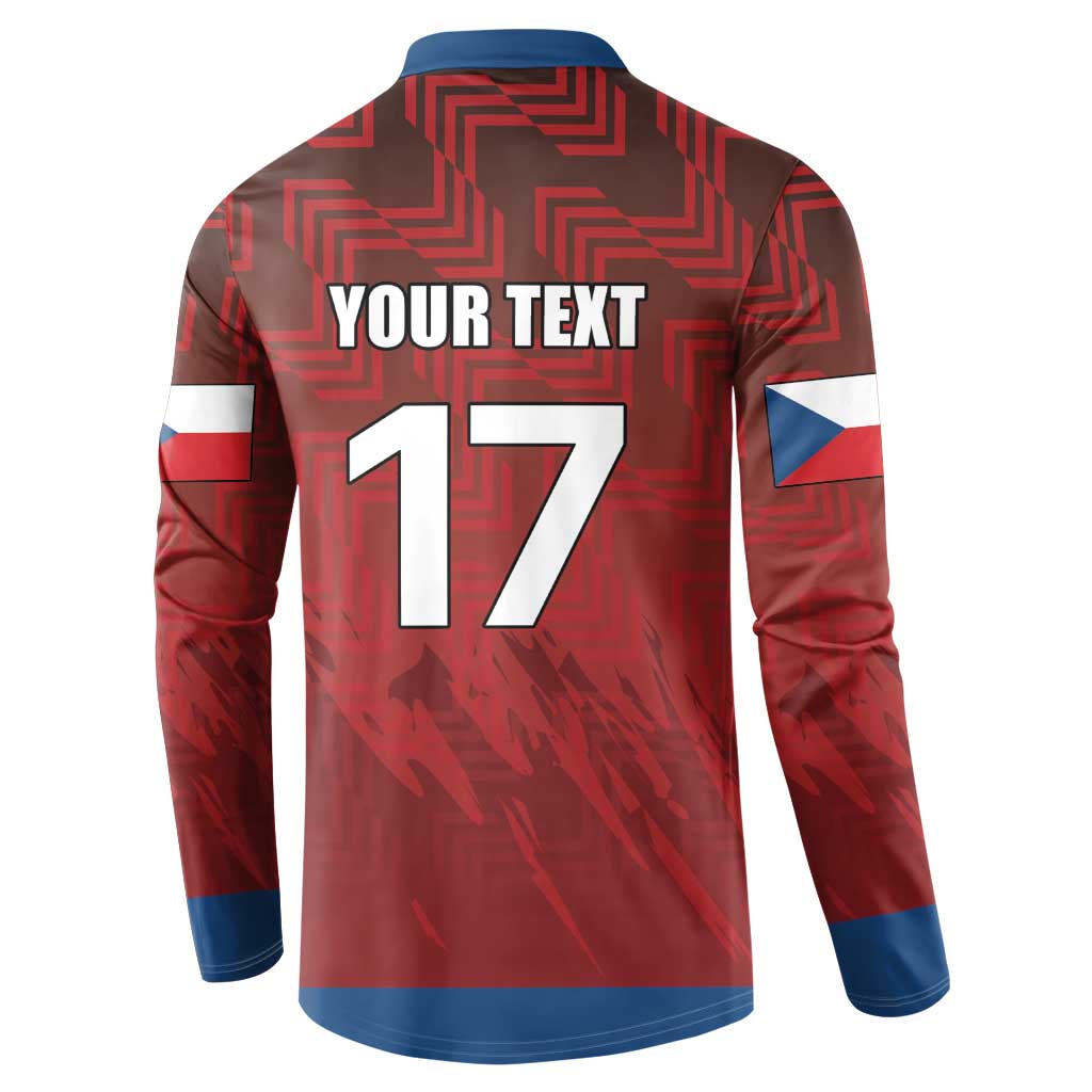 Red football button sweatshirt back with 'YOUR TEXT' and number 17, blue trim