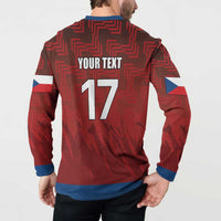 Red football button sweatshirt back with 'YOUR TEXT' and 17, plus blue flag side panels