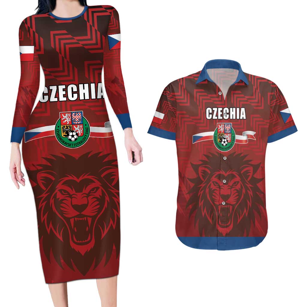 Czech Republic Football Custom Couples Matching Long Sleeve Bodycon Dress and Hawaiian Shirt Sporty Style