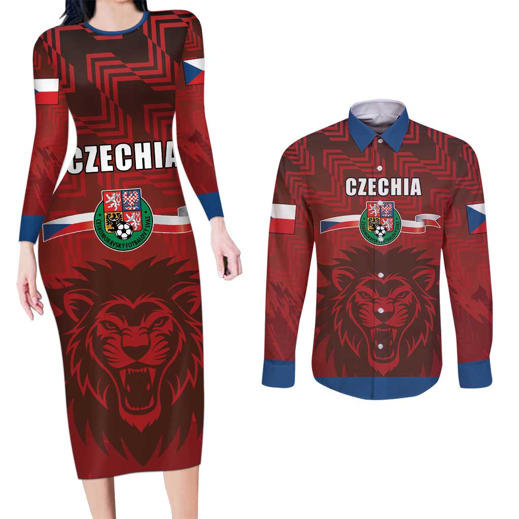 Czech Republic Football Custom Couples Matching Long Sleeve Bodycon Dress and Long Sleeve Button Shirt Sporty Style