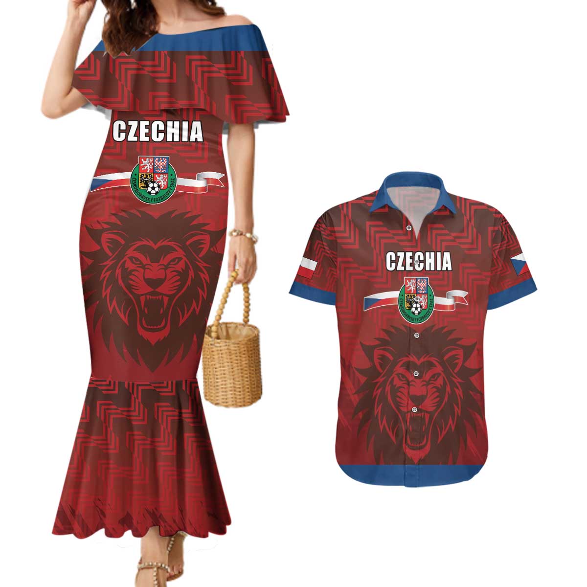 Czech Republic Football Custom Couples Matching Mermaid Dress and Hawaiian Shirt Sporty Style