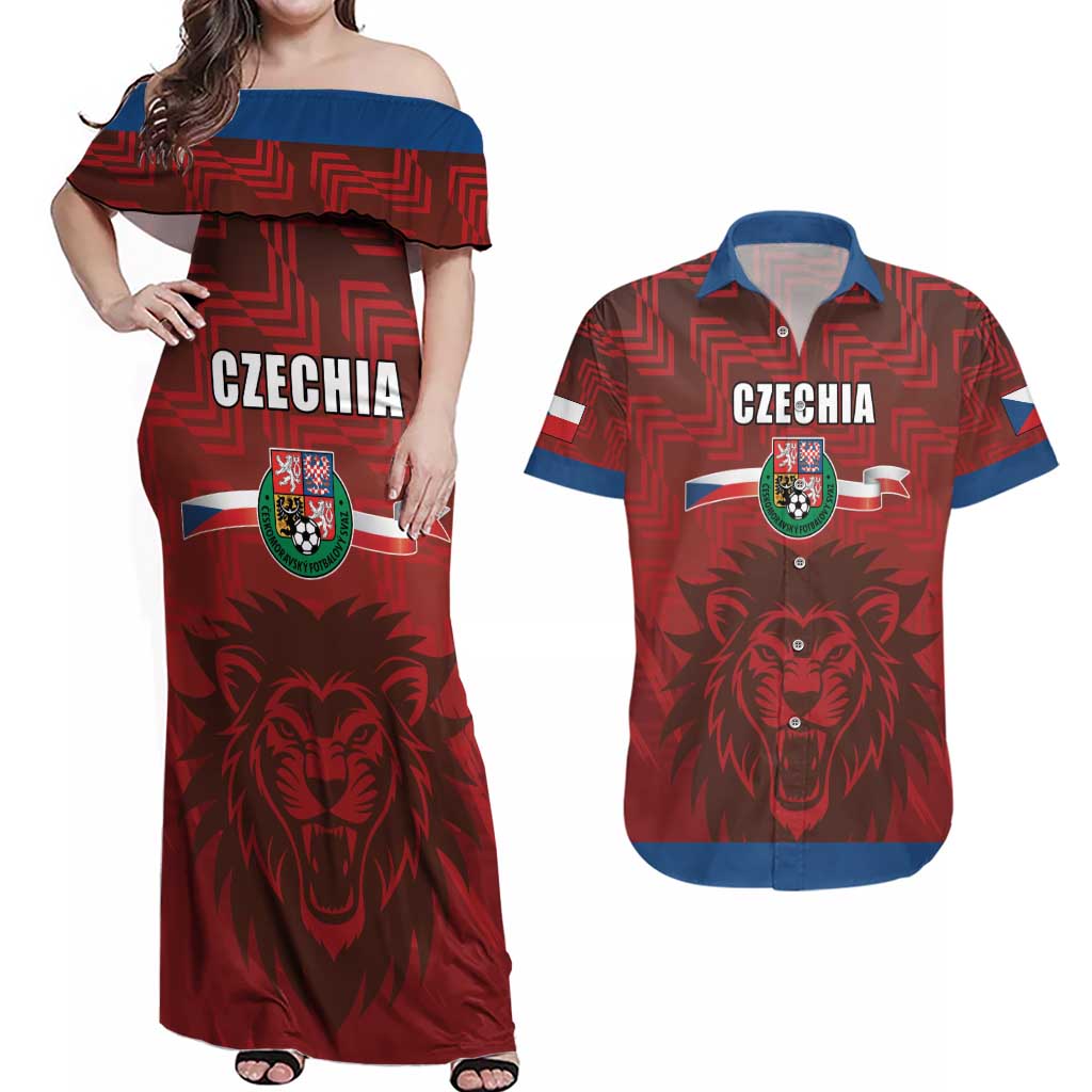 Czech Republic Football Custom Couples Matching Off Shoulder Maxi Dress and Hawaiian Shirt Sporty Style