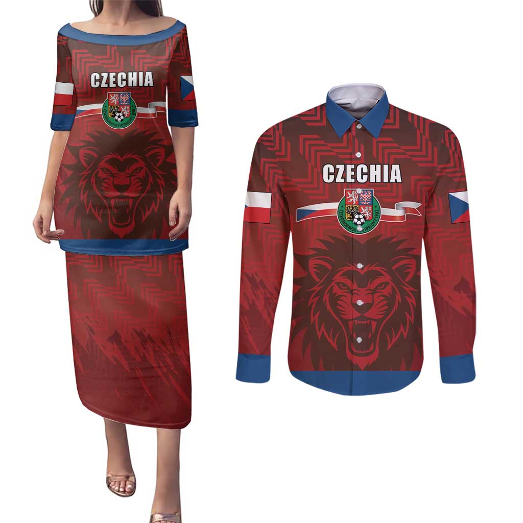 Czech Republic Football Custom Couples Matching Puletasi and Long Sleeve Button Shirt Sporty Style