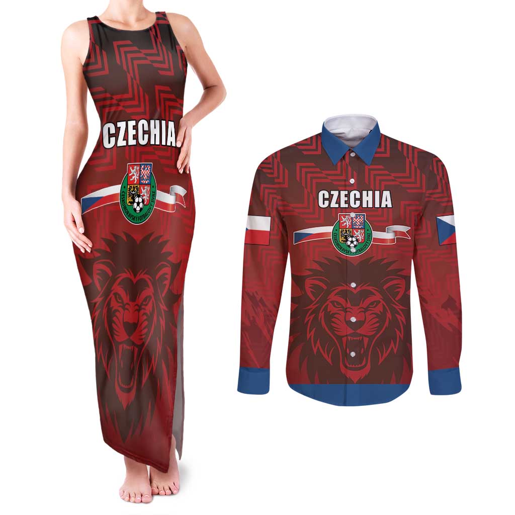 Czech Republic Football Custom Couples Matching Tank Maxi Dress and Long Sleeve Button Shirt Sporty Style