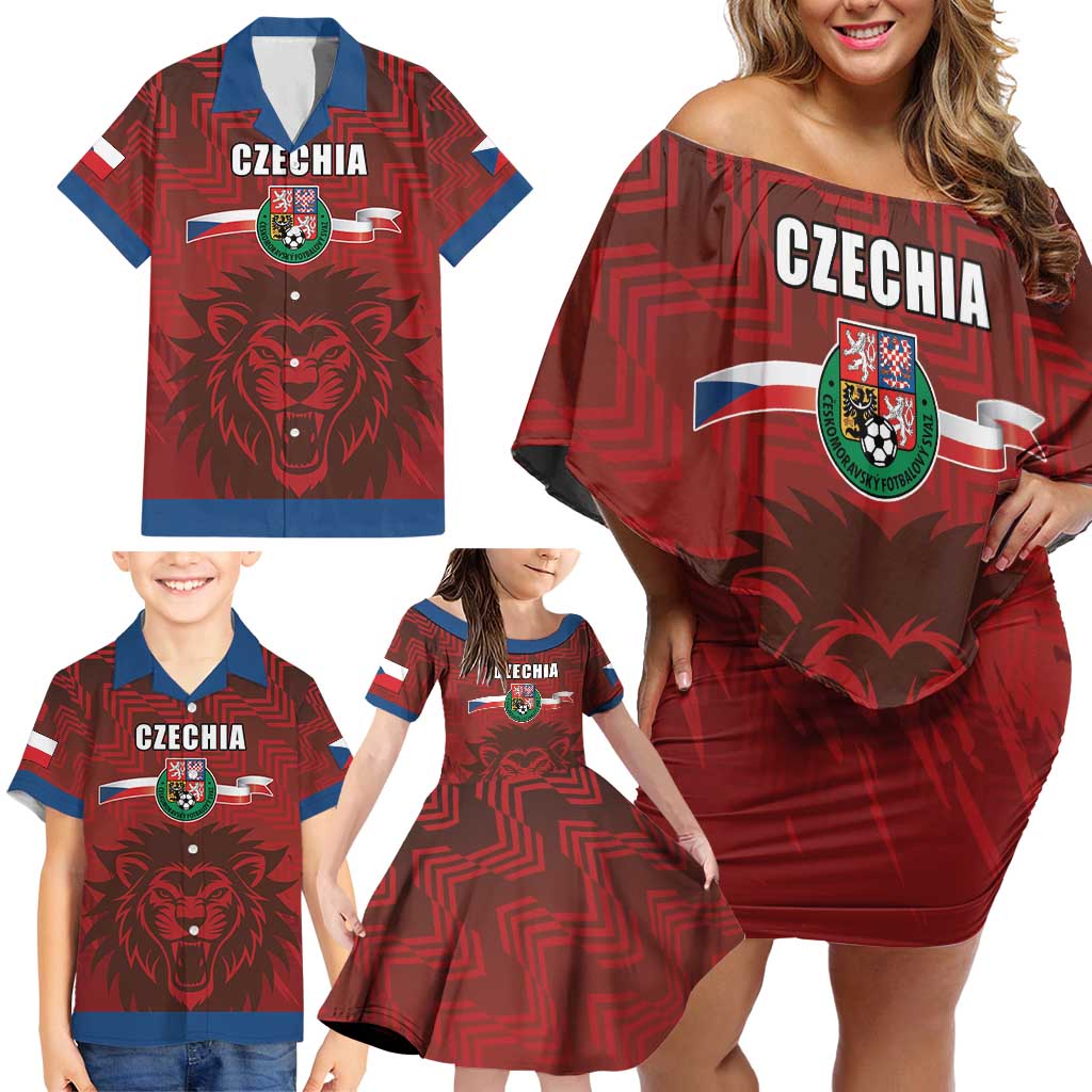 Czech Republic Football Custom Family Matching Off Shoulder Short Dress and Hawaiian Shirt Sporty Style