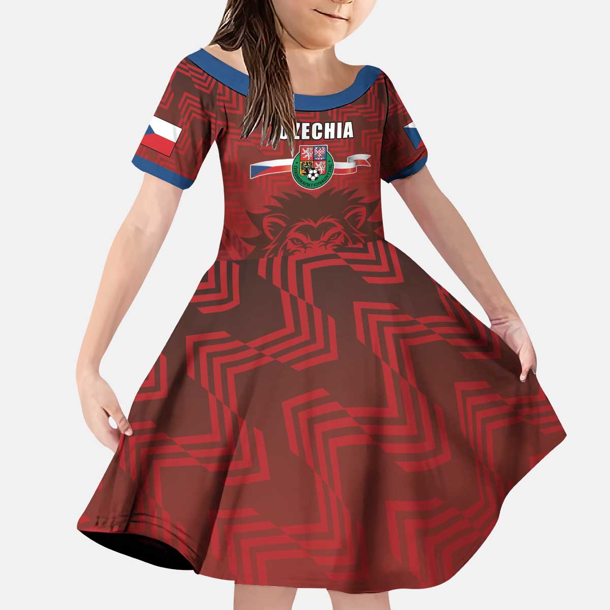 Czech Republic Football Custom Kid Short Sleeve Dress Sporty Style